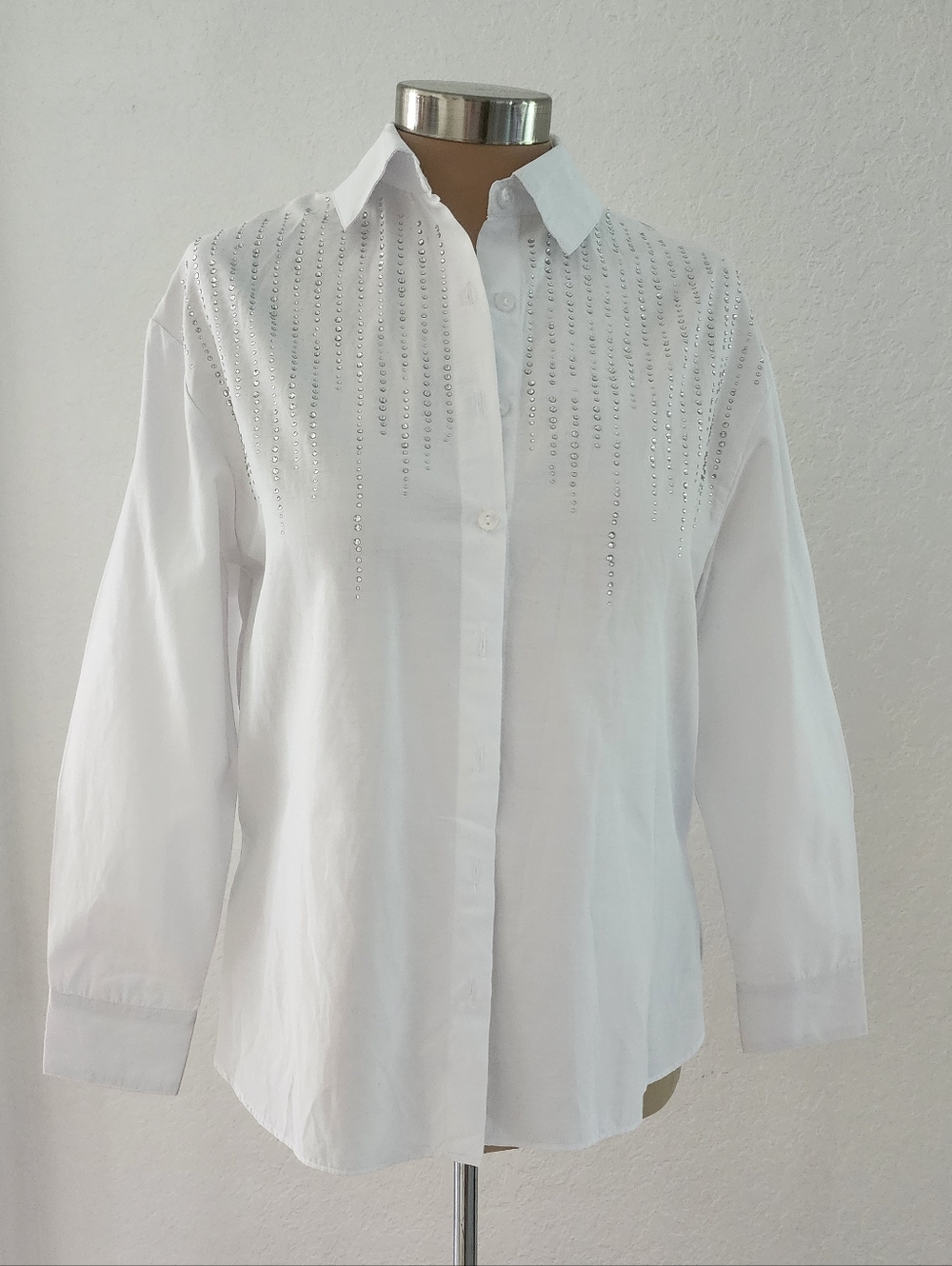 REMI JAMES | Women's White Button-Down Shirt with Silver Stud Detailing